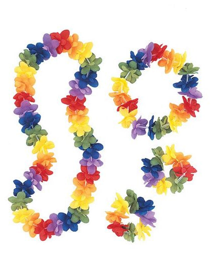 Rainbow Flower Leis Set 4pck