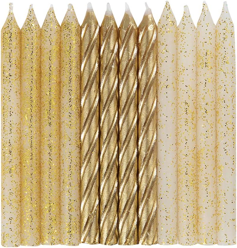 Bougies spirales pailletées et dorées, 24 pièces