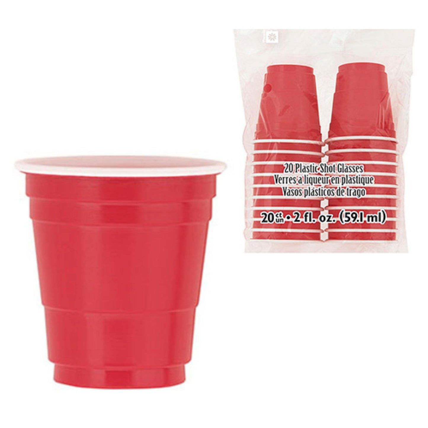 Verres à liqueur en plastique rouge - Lot de 20