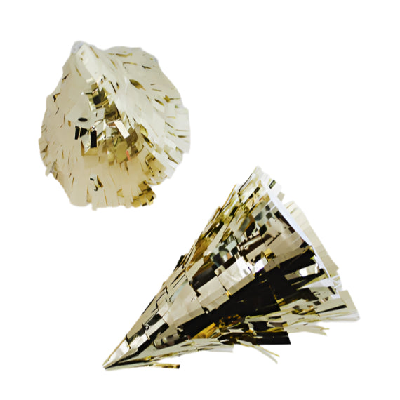 4 Mini Gold Foil Fringe Party Hats