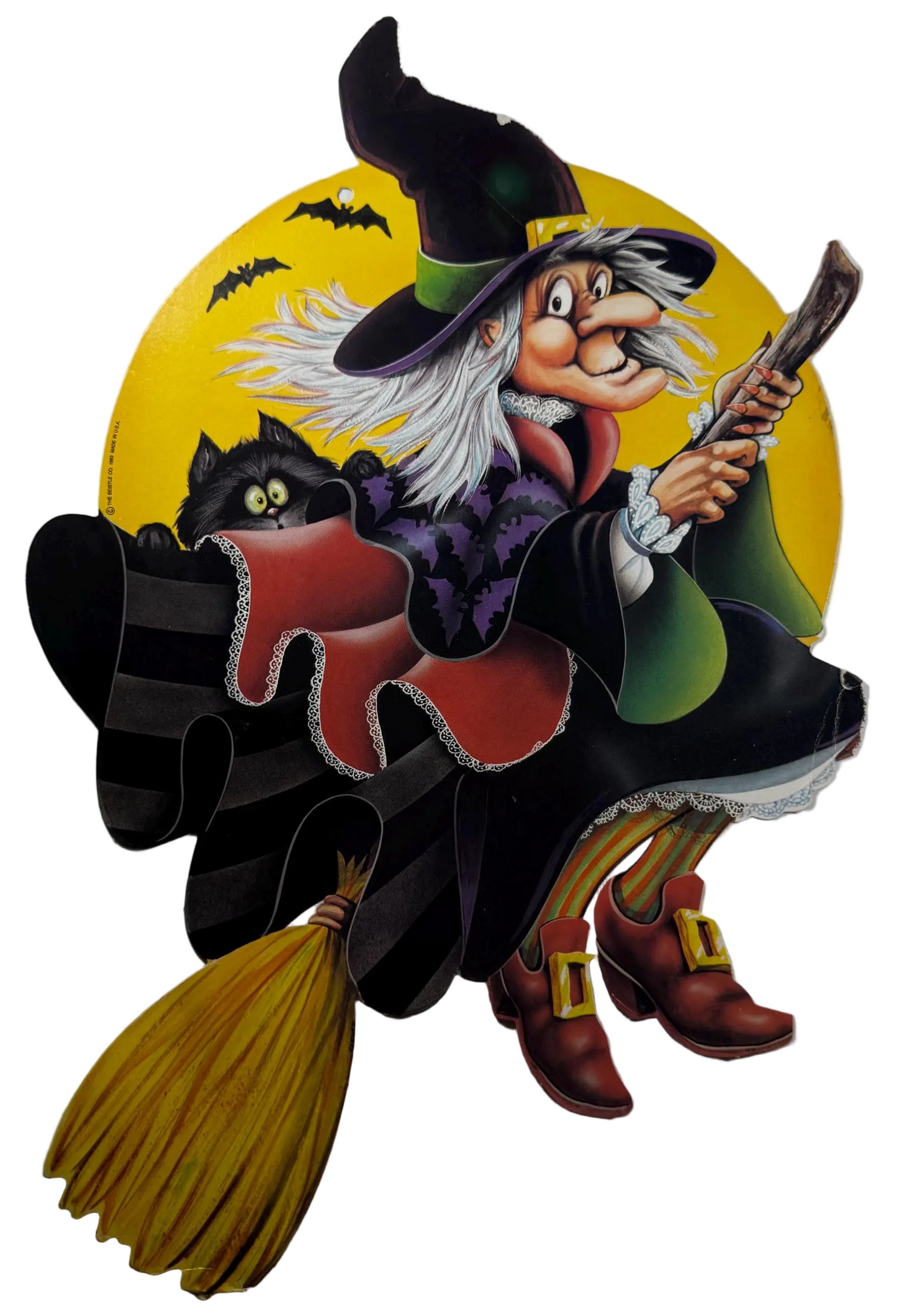 Old Witch Flying & Moon Cutout