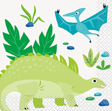 Blue And Green Dinosaur Napkins - Beverage Napkins 10"
