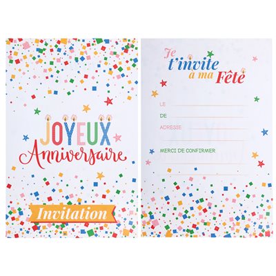 Carte d'Invitations - Joyeux Anniversaire Multicolore