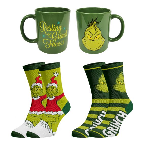 Lot de 2 paires de chaussettes et de mugs à thème Grinch - Le Grinch