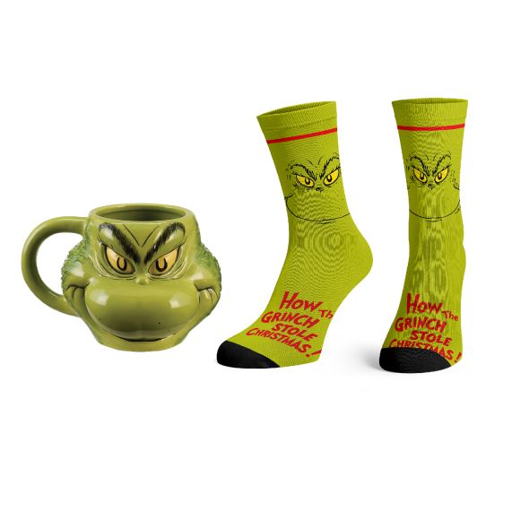 Ensemble de chaussettes et de tasse sculptée à thème Grinch - Le Grinch
