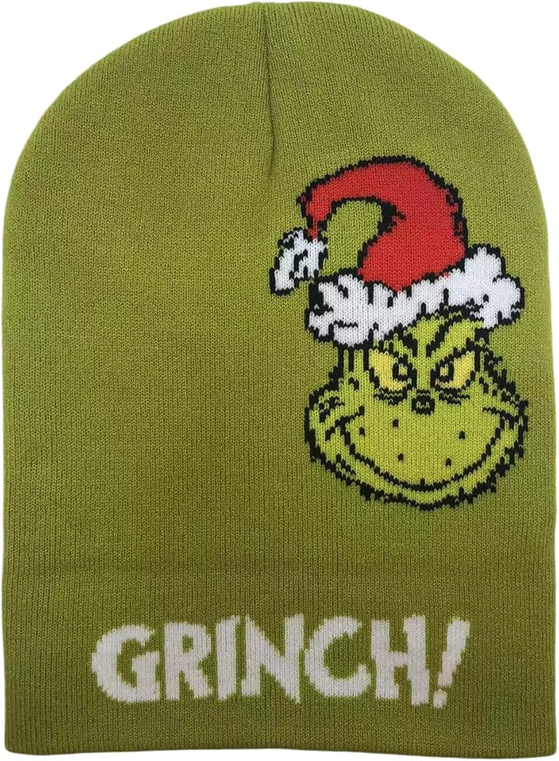 Grinch Peek-A-Boo Crown Embroidery Marled Acrylic Knit Beanie - The Grinch