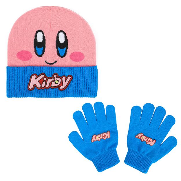 Bonnet et gants Kirby bleus et roses - Kirby