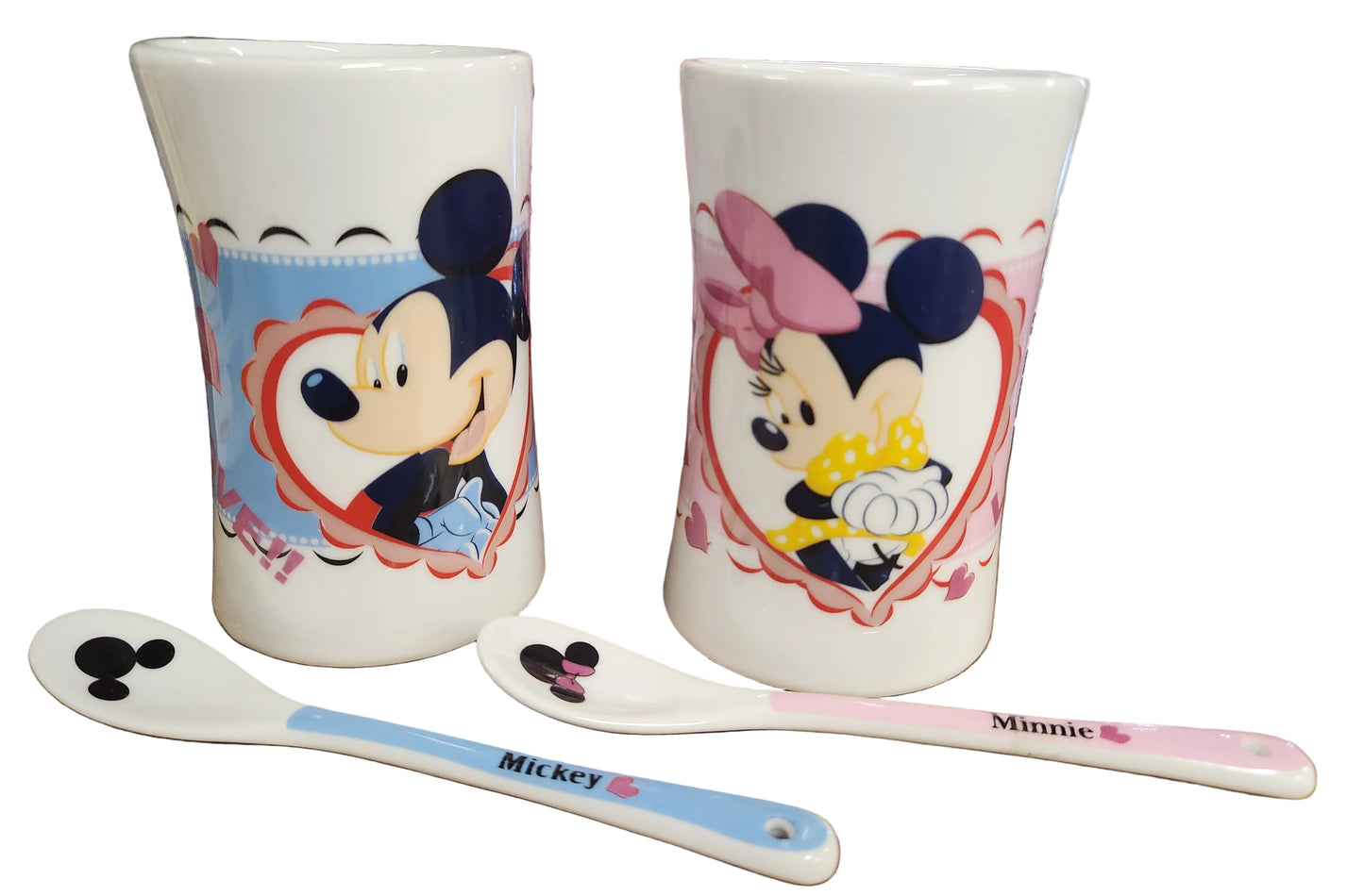 Mickey & Minnie Mouse Mugs And Small Spoons