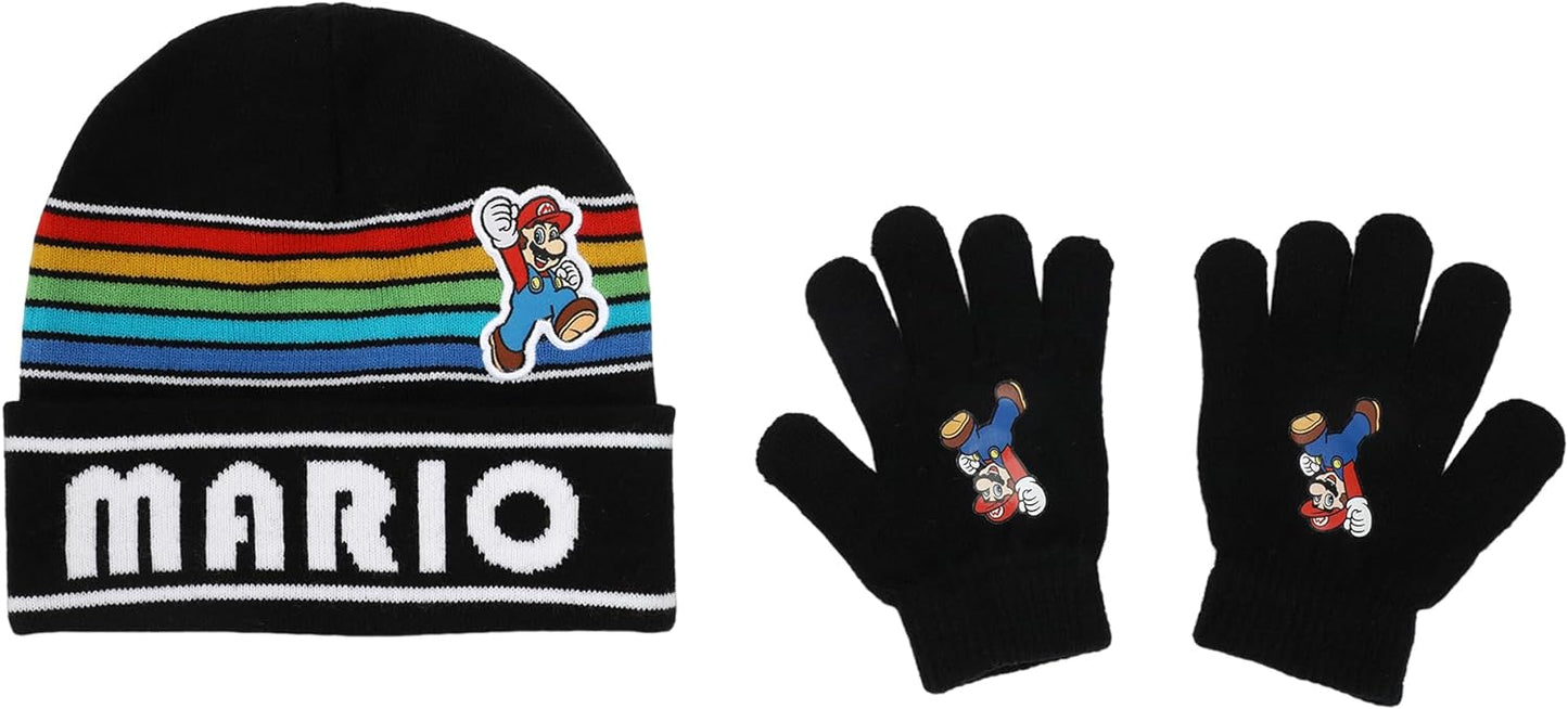 Tuque et gants Mario rayés - Super Mario Bros