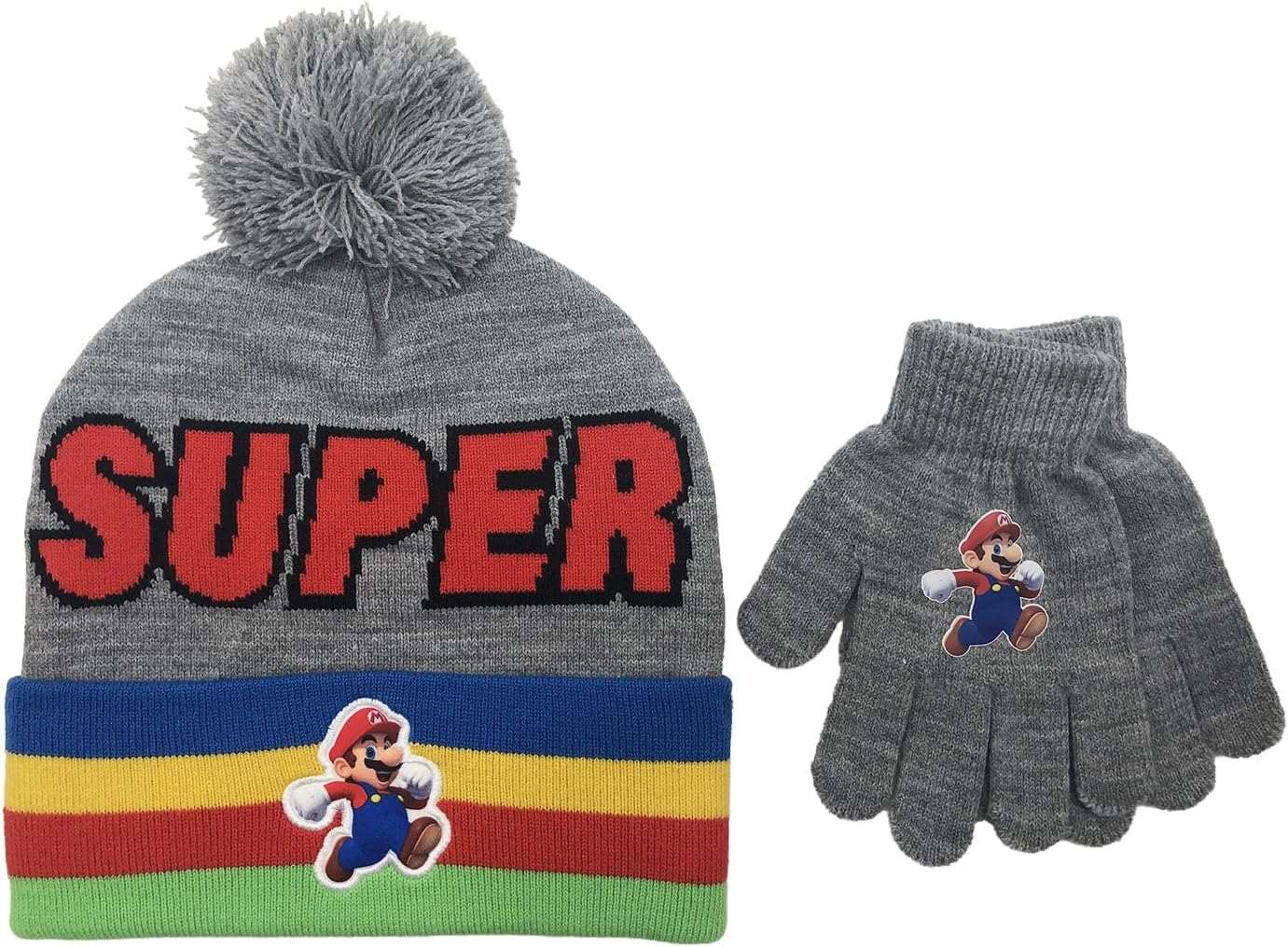 Mario Tuque And Gloves Striped Grey - Super Mario Bros