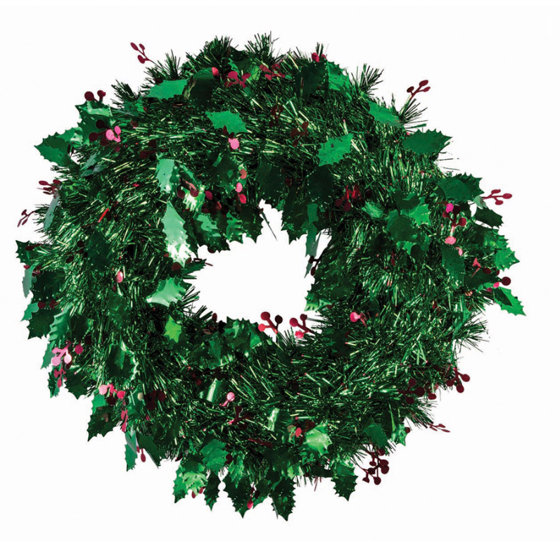 Tinsel Wreath With Leaves - 15"