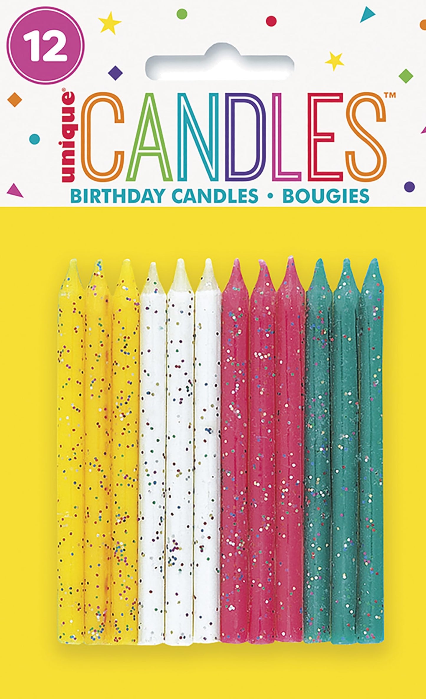 Multicolor Glitter Birthday Candles 12 Pieces