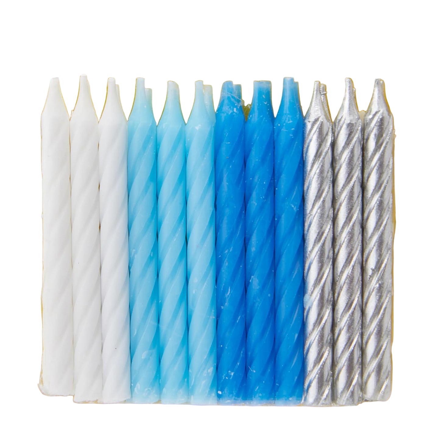 Blue White and Silver Spiral Birthday Candles 24 Pieces