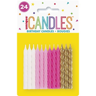 Pink, White & Gold Spiral Birthday Candles