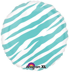 M. 18" Robins Egg Blue Zebra Stripes Print Foil Balloon