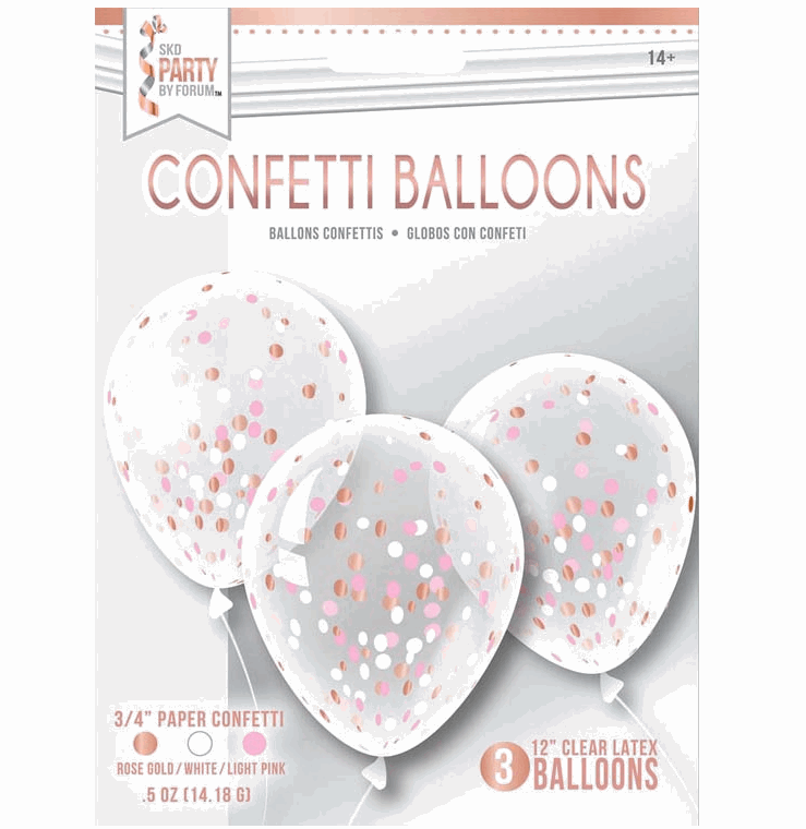 Confetti Balloon Rose Gold Mix 3Pk