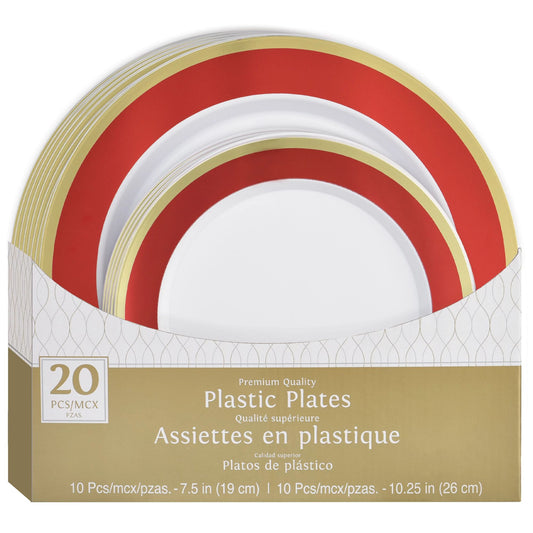 Sturdy Plastic 2 Sized Plates - Party's Solid Colors On Border