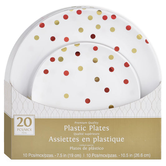 Sturdy Plastic 2 Sized Plates - Party's Solid Colors Dotted