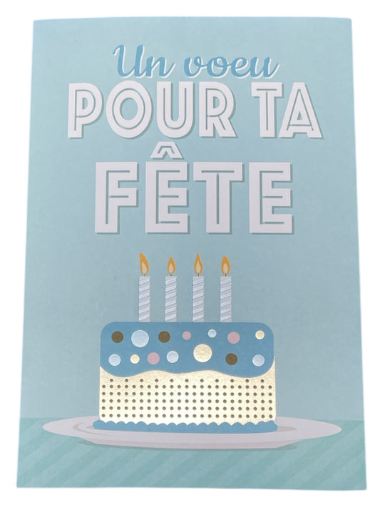 Carte De Souhait - Un Voeu Pour Ta Fête Bleu Pastel