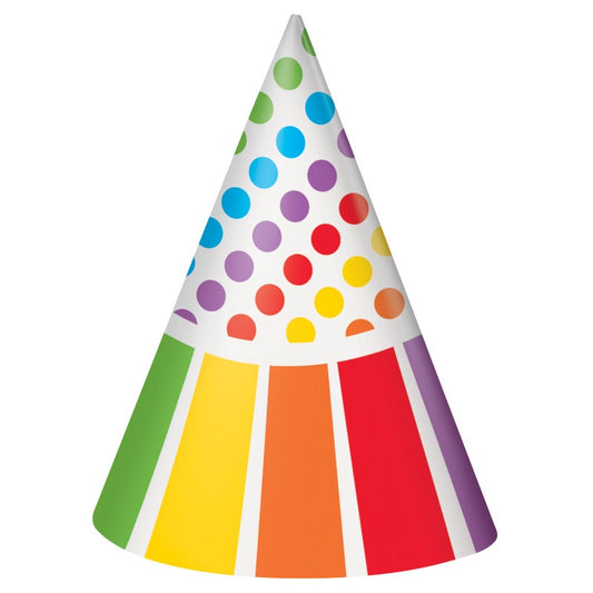Assorted Rainbow Birthday Hat 8 Piece Pack