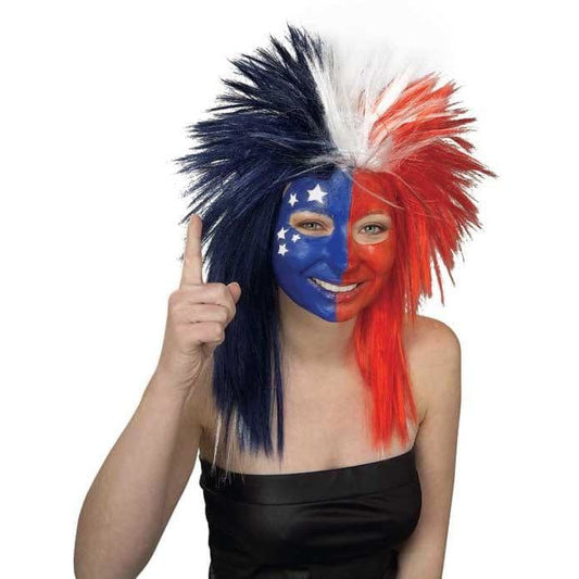 Sports Fanatic Wig Blue/White/Red