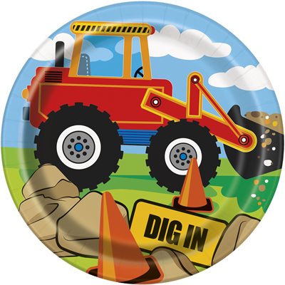 Construction Truck Birthday Plate - Dessert Plate 7''