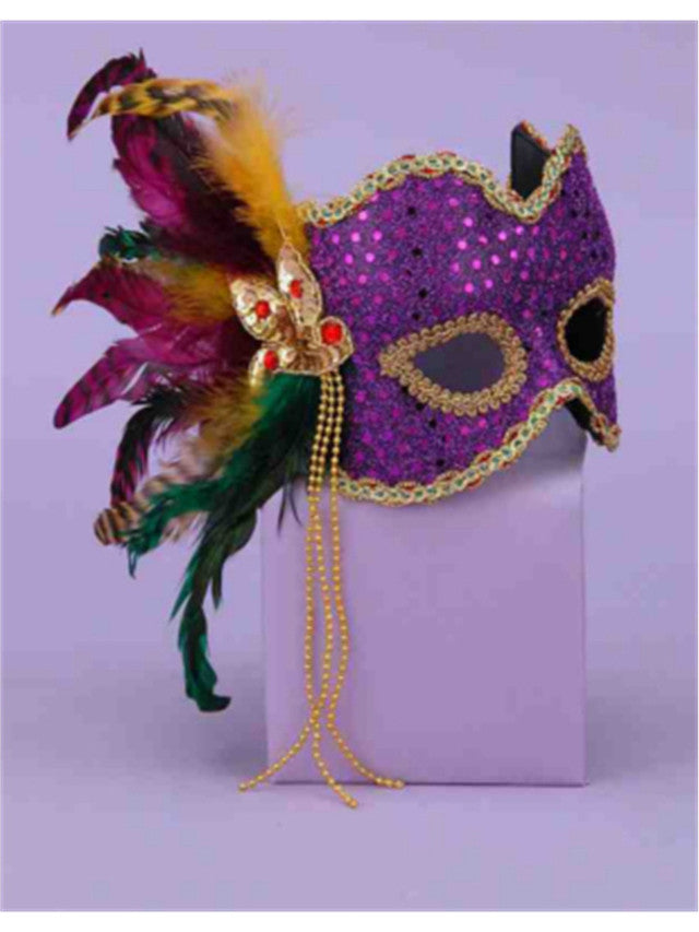 Karneval Style Sequin Half Mask With Feathers