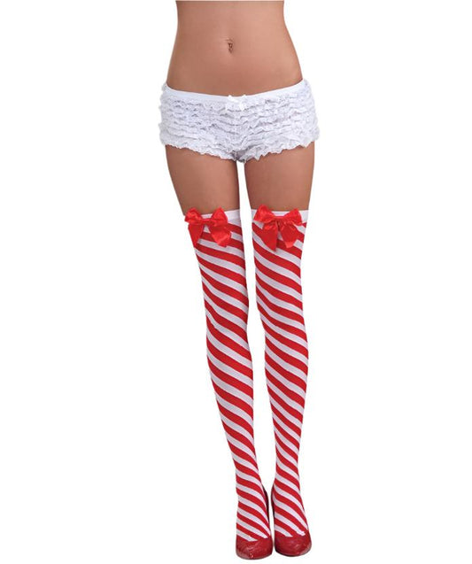 Candy Cane Thigh High Socks - Christmas