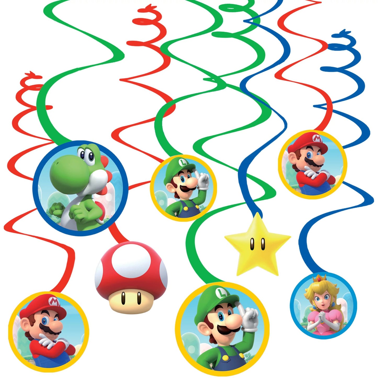 Value Pack Foil Swirl Decorations - Super Mario Bros