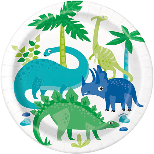 Blue And Green Dinausaur Plates - Dessert Plates 7''