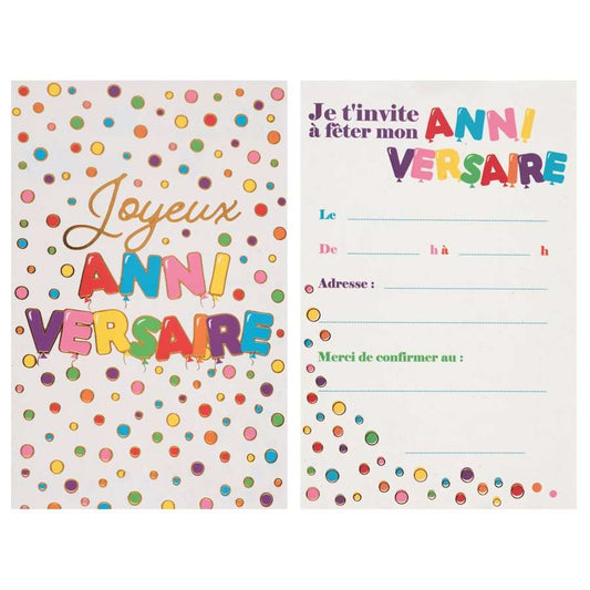 Carte invitation Anniversaire ballon Multicolore