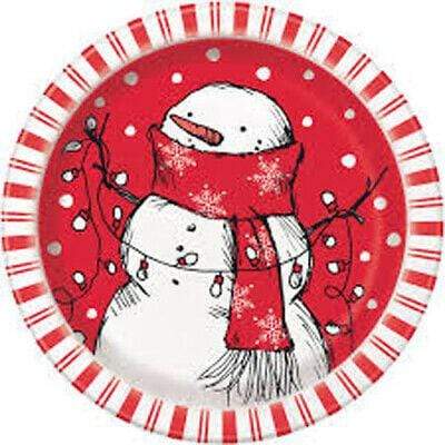 Red Stripes Snowman Plate - Dessert Plate 7''