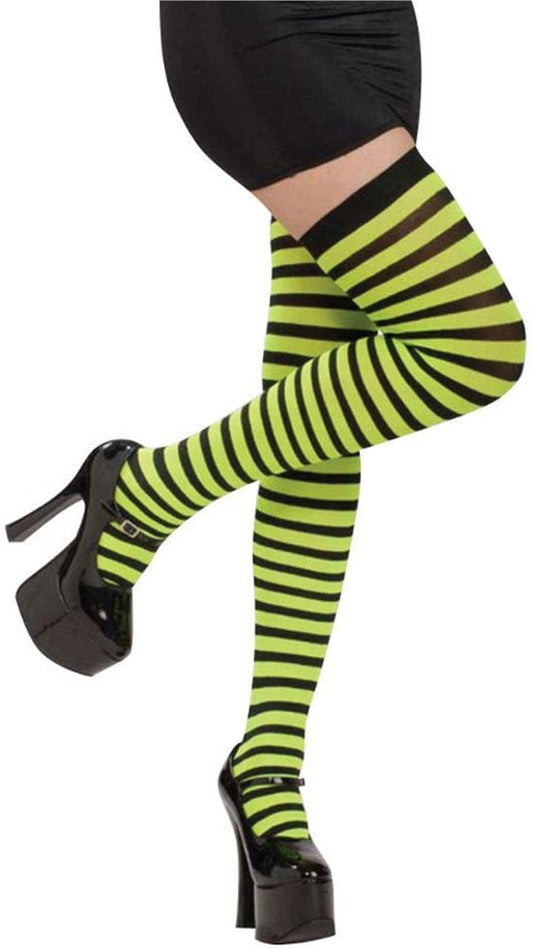Sexy Striped Thigh Highs Neon Yellow/Black