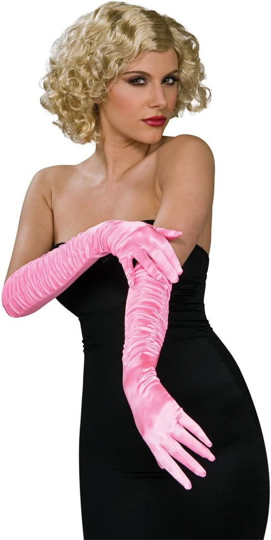 Stretch Satin Elbow Gloves Pink