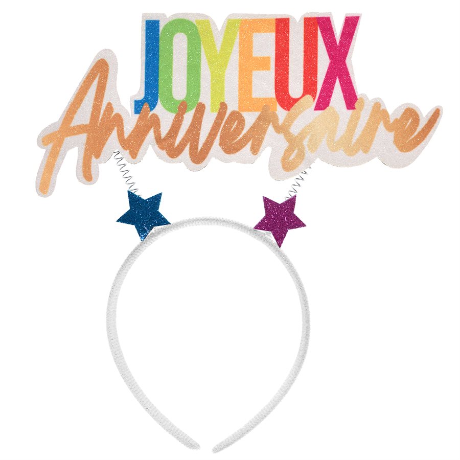 White Headband "Joyeux Anniversaire" Multicolor