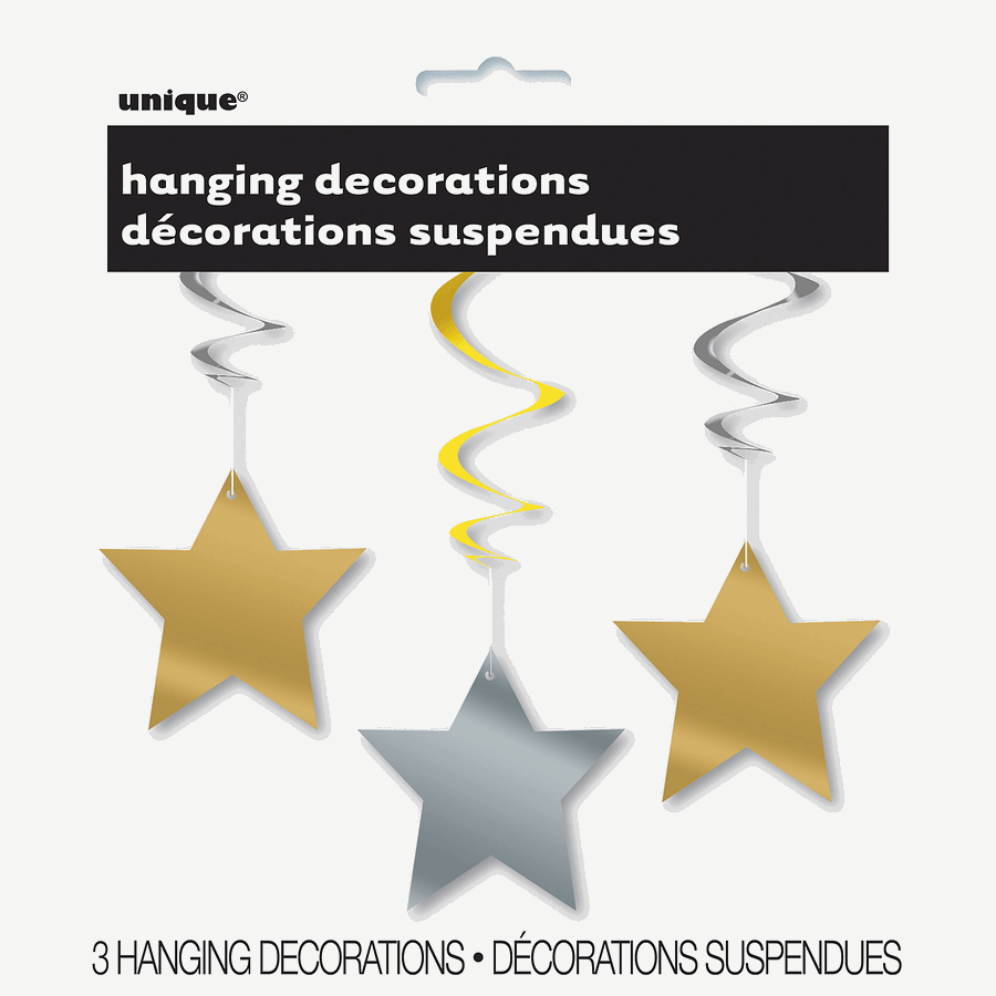 Gold And Silver Star Hanging Swirl Decorations