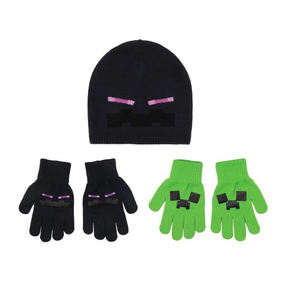 Creeper/Enderman Reversable Beanie & Gloves Combo - Minecraft