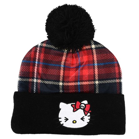 Punk Magic Jacquard Plaid Crown Pom Beanie - Hello Kitty