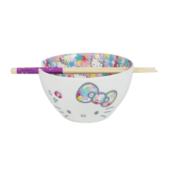 Big Face Japanese Ramen Noodle Bowl with Chopsticks - Hello Kitty