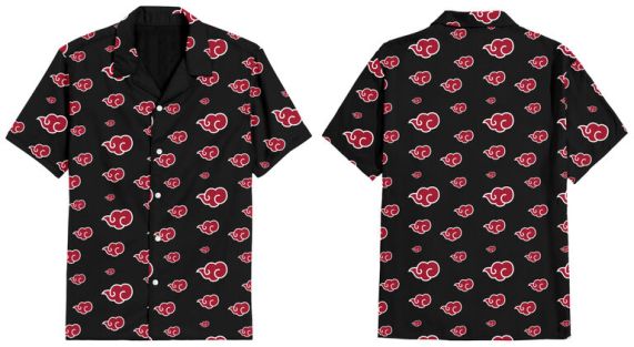 Button Up Akatsuki Clouds Pattern Top - Naruto