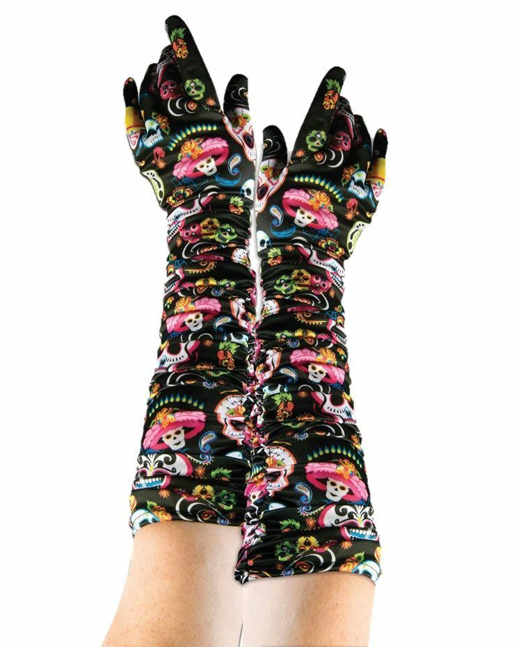 Day Of Dead-Long Ruched Gloves