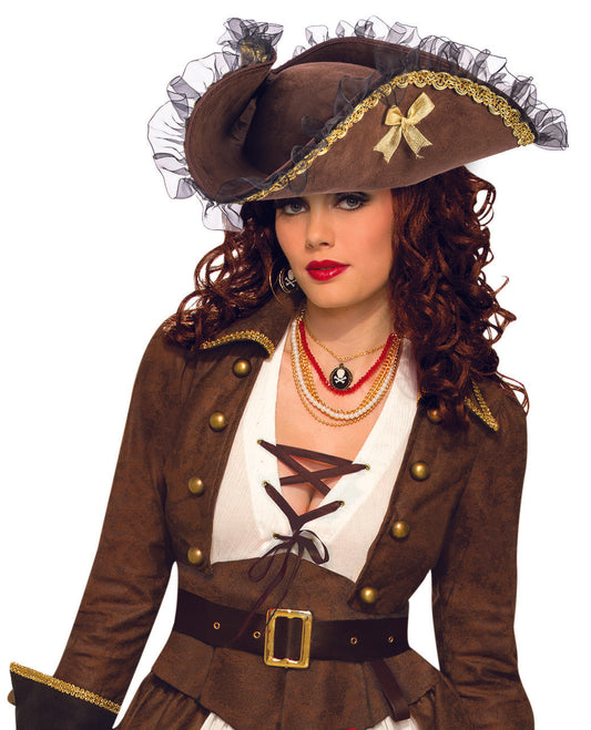 Tricorner Pirate Hat Brown