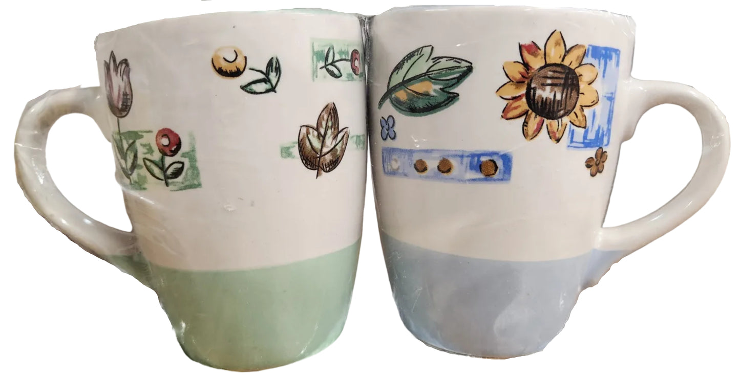 Flower Mugs Set Blue & Green