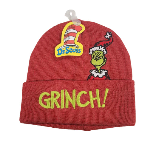 Grinch Peek-A-Boo Crown Embroidery Marled Acrylic Knit Beanie - The Grinch