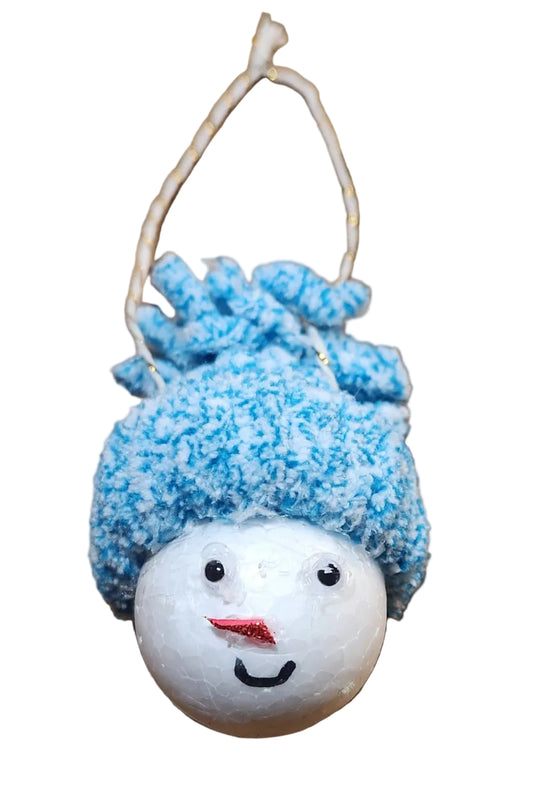 Handmade Snowman Head & Beanie Ornament