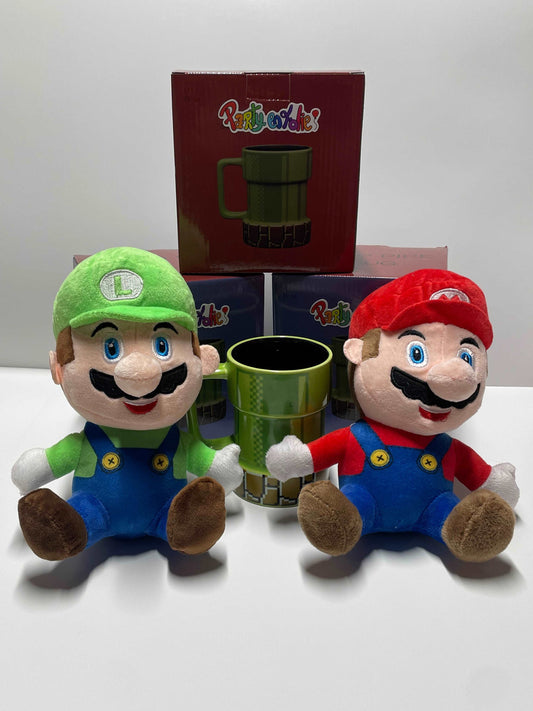 Combo Tasse et Peluche de Mario et Luigi Assis