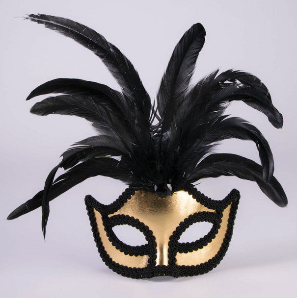 Feathered Half Mask - Gold