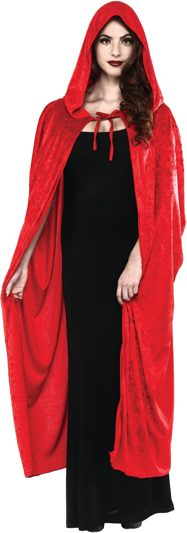 Red Hooded Velvet Full Length Cape
